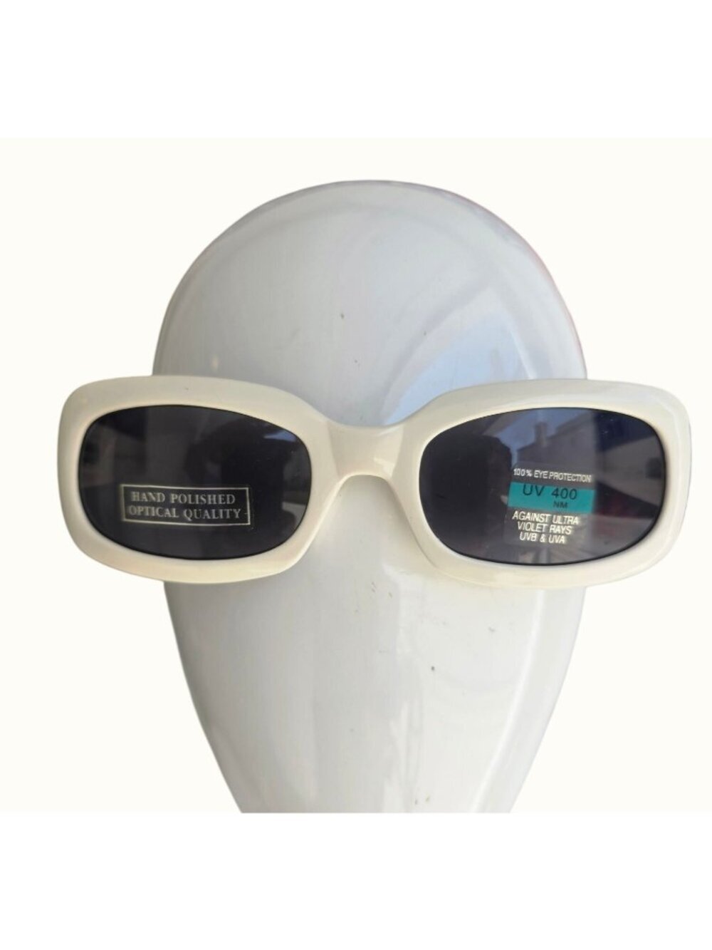 NWT White Chunky Rectangular Sunglasses UV400 Y2K Mod Retro Hand Polished